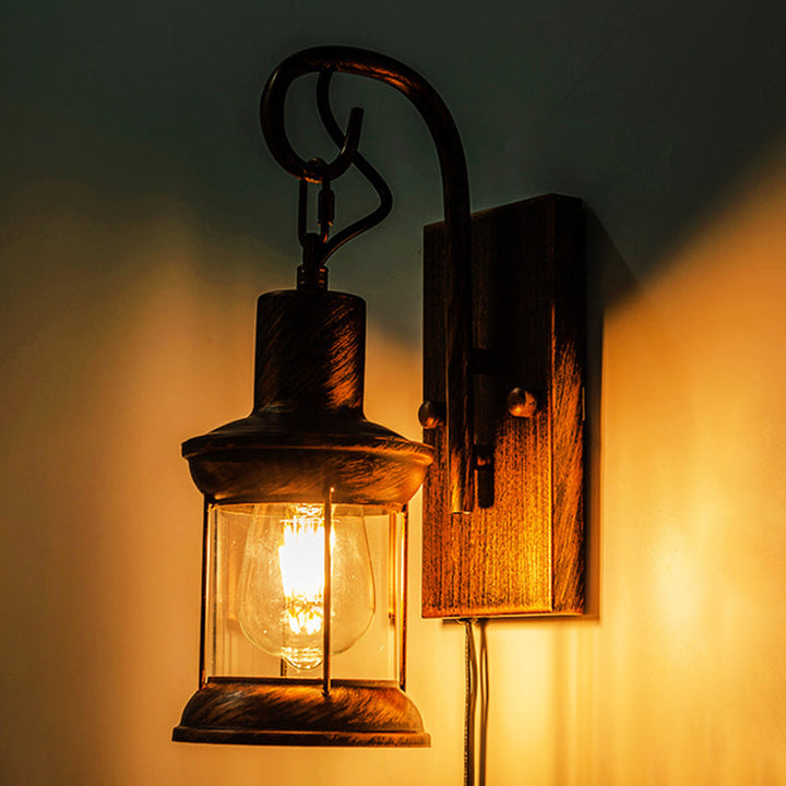 Lisslune | Iron Lantern Wall Light Retro Style Single Bulb Restaurant Wall Lighting Fixture in Bronze