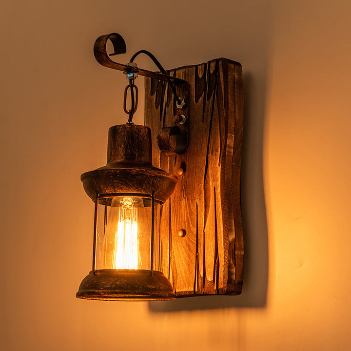 Lisslune | Industrial Lantern Wall Mount Light 1-Light Iron Wall Light with Clear Glass Shade for Restaurant