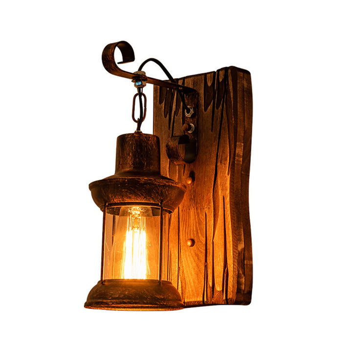 Lisslune | Industrial Lantern Wall Mount Light 1-Light Iron Wall Light with Clear Glass Shade for Restaurant