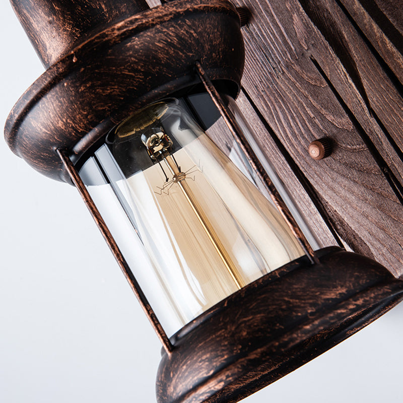 Lisslune | Industrial Lantern Wall Mount Light 1-Light Iron Wall Light with Clear Glass Shade for Restaurant