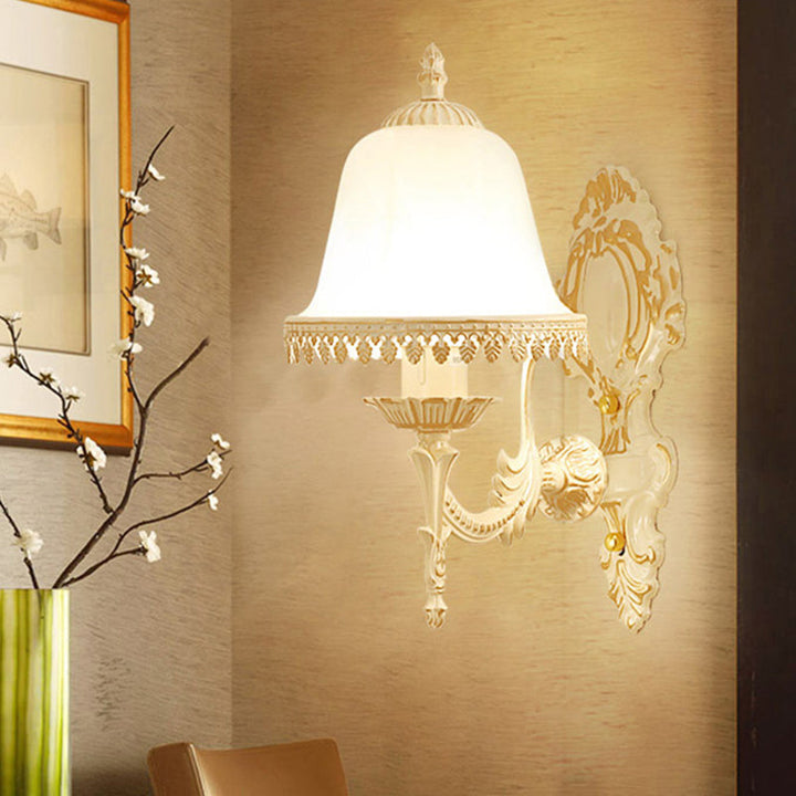 Lisslune | Threaded Wall Light Classic Floral Lacquer Frosted Glass Wall Lighting in White