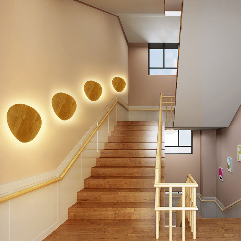 Lisslune | Contemporary geometric LED wall lighting wood living room wall lamp in beige
