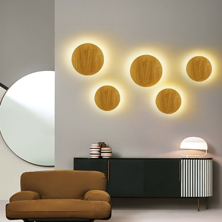 Lisslune | Contemporary geometric LED wall lighting wood living room wall lamp in beige