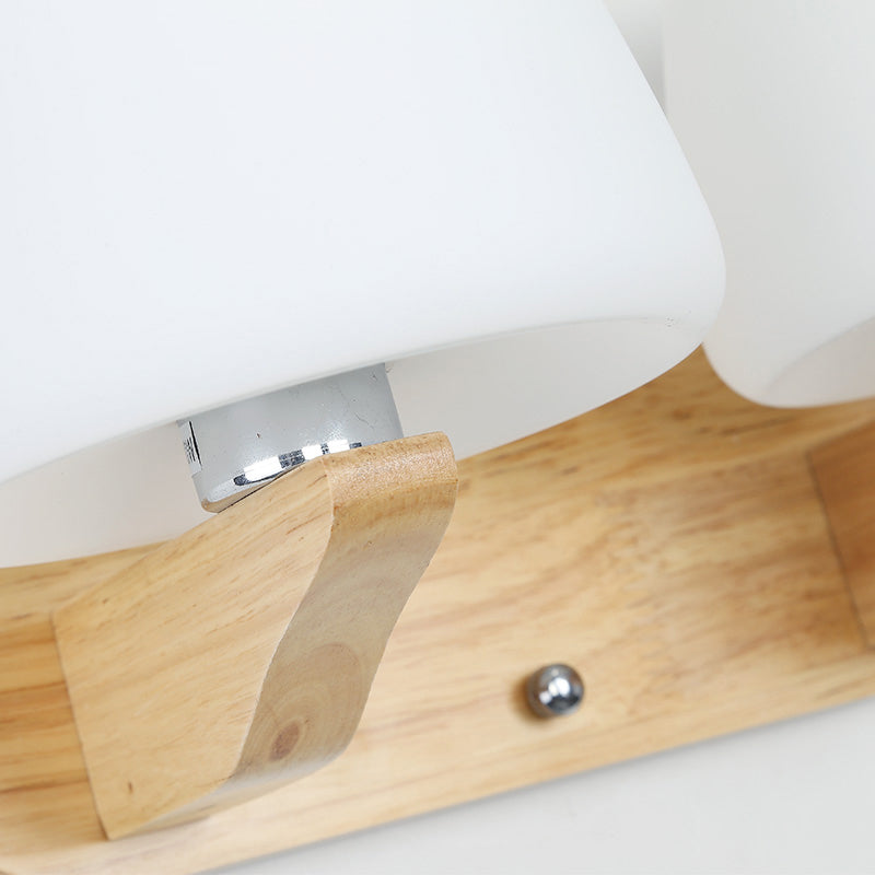 Lisslune | White Glass Bud Wall Sconce Lamp Nordic Style Wall Lighting Fixture with Wood Backplate