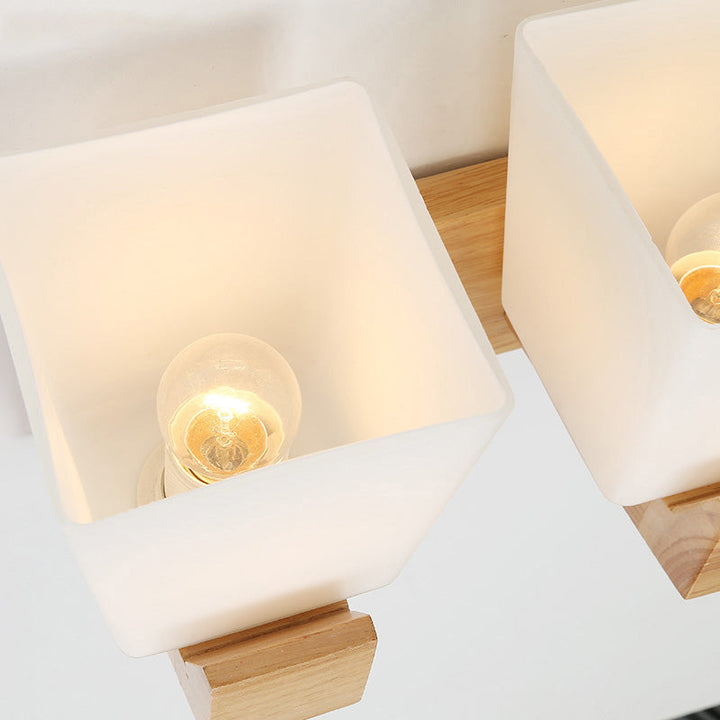 Lisslune | Simplicity Trapeze Wall Lamp White Glass Nightstand Wall Mount Lighting with Wooden Backplate
