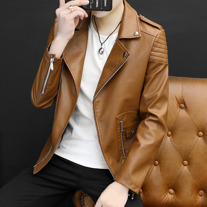 Men's Stylish Synthetic Leather Motorcycle Jacket with Padded Shoulders Lisslune