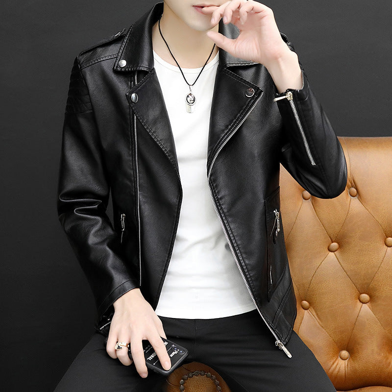 Men's Stylish Synthetic Leather Motorcycle Jacket with Padded Shoulders Lisslune