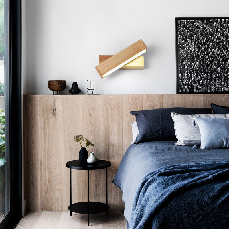 Lisslune | Wood Rectangle Wall Lighting Contemporary Single Bulb Wall Light with Acrylic Shade for Hallway