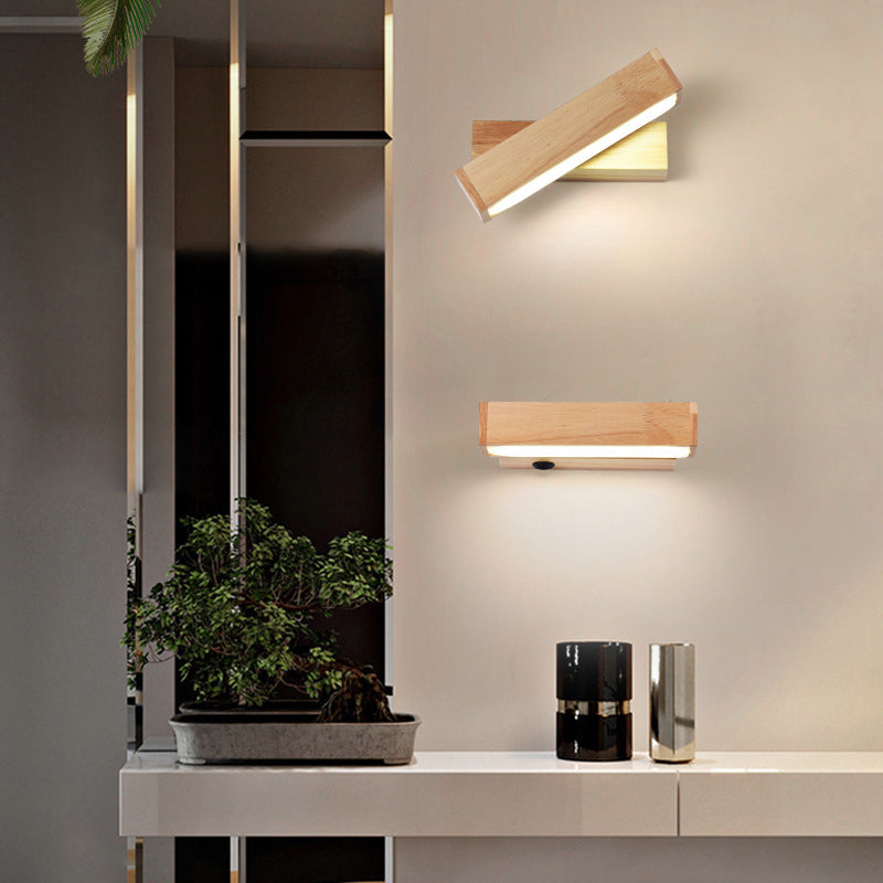Lisslune | Wood Rectangle Wall Lighting Contemporary Single Bulb Wall Light with Acrylic Shade for Hallway