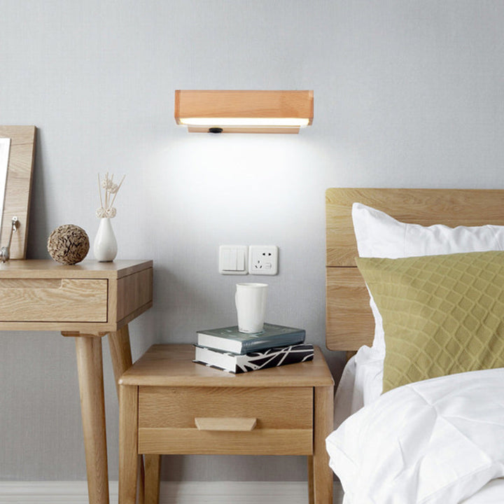 Lisslune | Wood Rectangle Wall Lighting Contemporary Single Bulb Wall Light with Acrylic Shade for Hallway