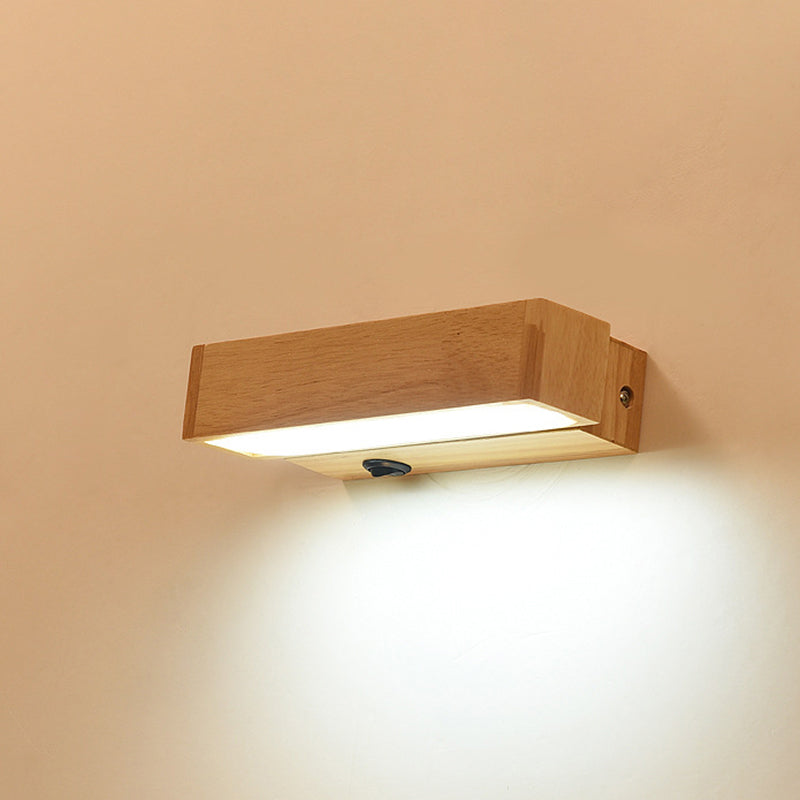 Lisslune | Wood Rectangle Wall Lighting Contemporary Single Bulb Wall Light with Acrylic Shade for Hallway
