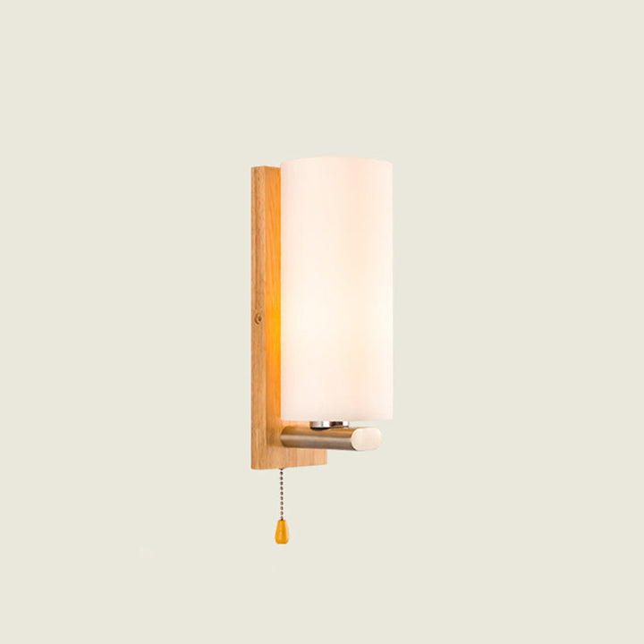 Lisslune | Cylindrical Night Wall Light White Glass Single Simplicity Wall Lamp Lighting with Pull Chain