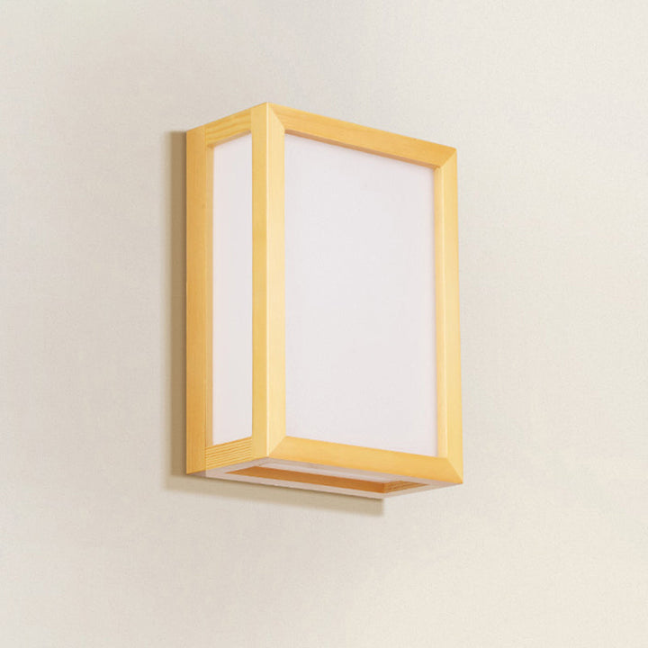 Lisslune | Rectangular Wall Lantern Minimalistic White Glass 2 Heads Hall Wall Mount Light with Wooden Frame