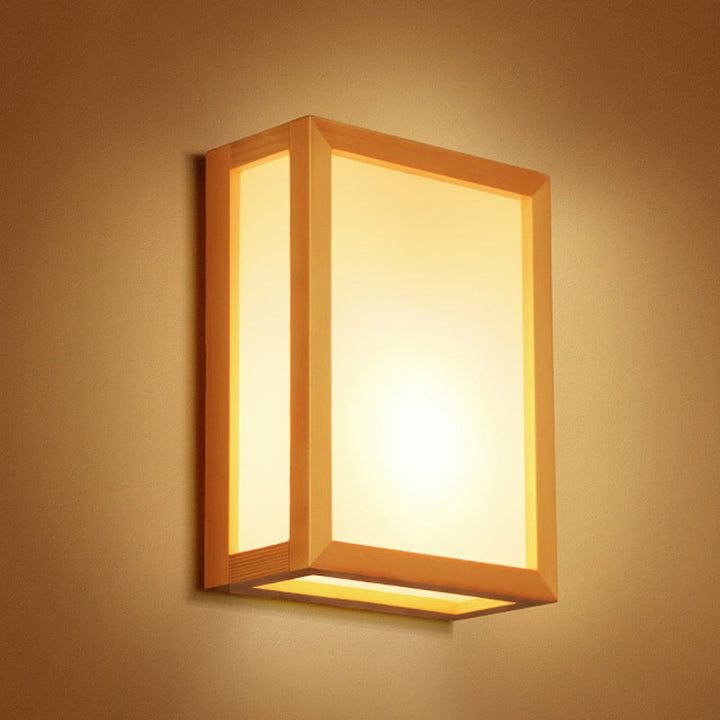 Lisslune | Rectangular Wall Lantern Minimalistic White Glass 2 Heads Hall Wall Mount Light with Wooden Frame