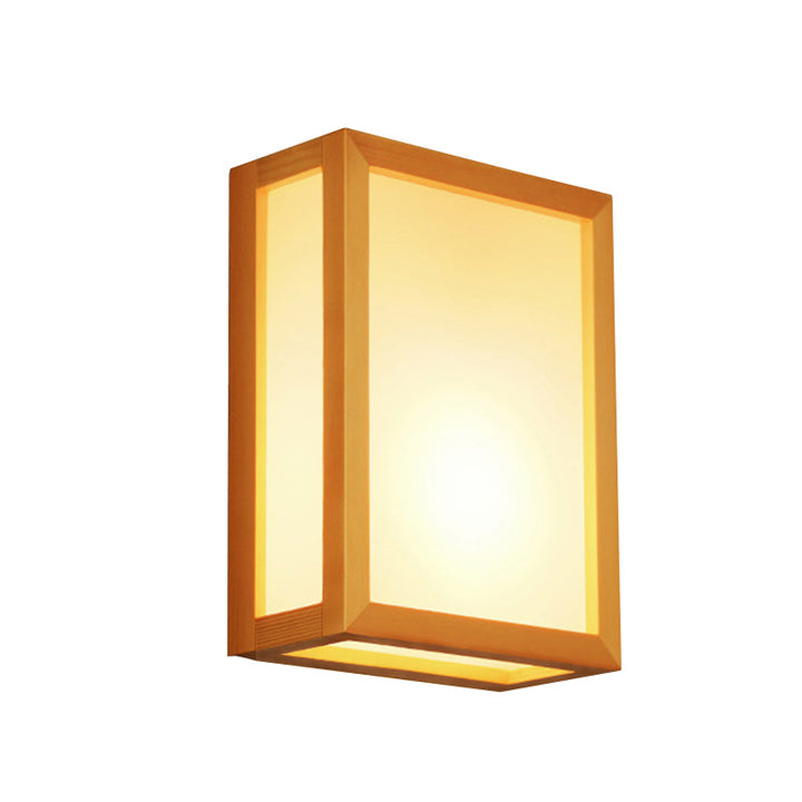 Lisslune | Rectangular Wall Lantern Minimalistic White Glass 2 Heads Hall Wall Mount Light with Wooden Frame