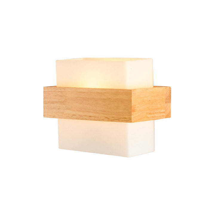 Lisslune | White Glass Rectangular Wall Lamp Modern Recessed Light with Wood Decor and Single Bulb
