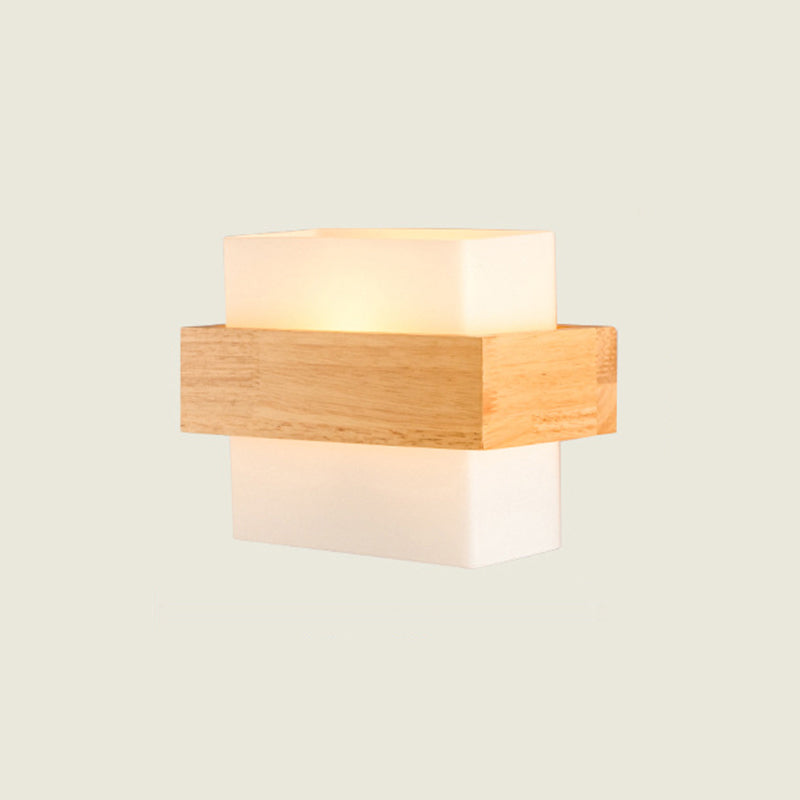 Lisslune | White Glass Rectangular Wall Lamp Modern Recessed Light with Wood Decor and Single Bulb