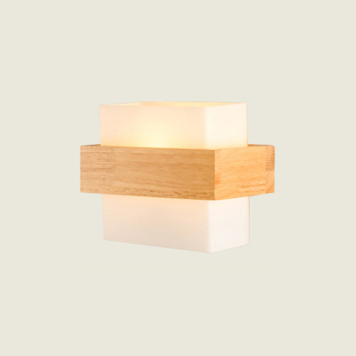 Lisslune | White Glass Rectangular Wall Lamp Modern Recessed Light with Wood Decor and Single Bulb