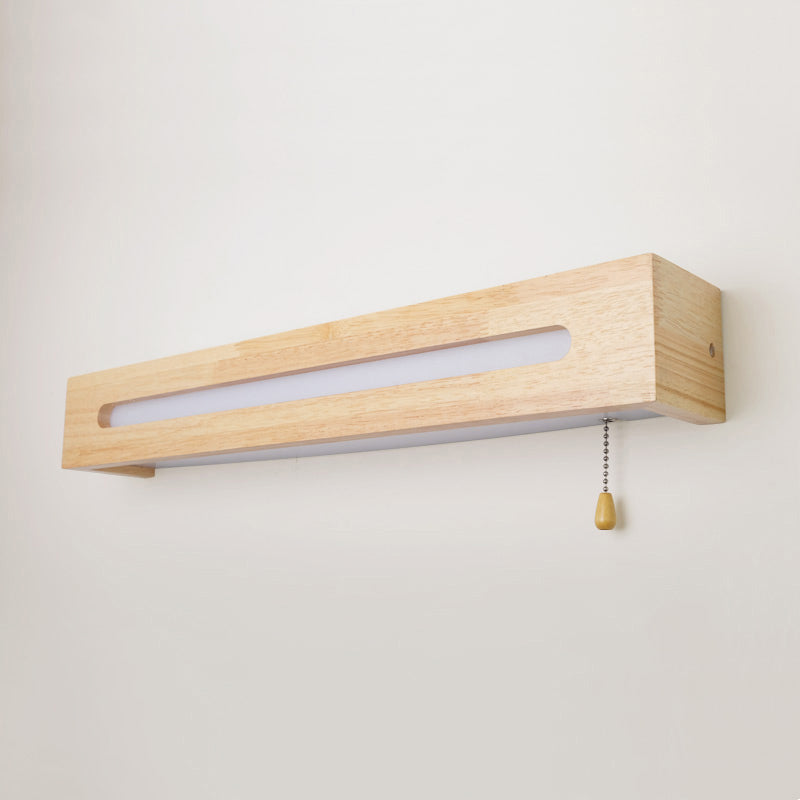 Lisslune | Simplicity Rectangular LED Wall Mounted Lamp Wooden Nightstand Wall Light with Pull Chain