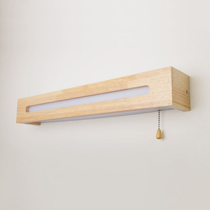 Lisslune | Simplicity Rectangular LED Wall Mounted Lamp Wooden Nightstand Wall Light with Pull Chain
