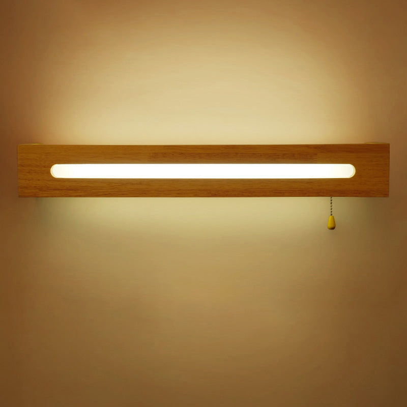 Lisslune | Simplicity Rectangular LED Wall Mounted Lamp Wooden Nightstand Wall Light with Pull Chain
