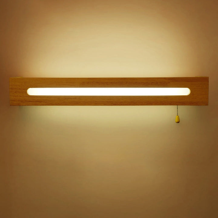 Lisslune | Simplicity Rectangular LED Wall Mounted Lamp Wooden Nightstand Wall Light with Pull Chain