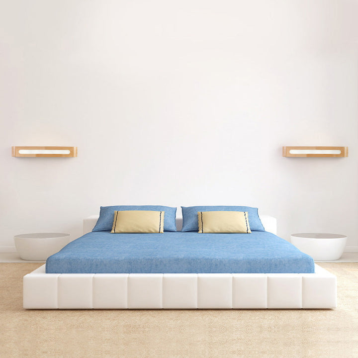 Lisslune | Rectangles Wall Sconce Lamp Nordic Style Wood Nightstand LED Wall Lighting with Frosted Acrylic Shade