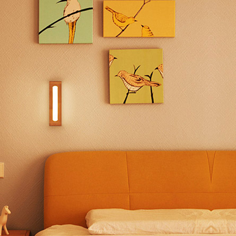 Lisslune | Rectangles Wall Sconce Lamp Nordic Style Wood Nightstand LED Wall Lighting with Frosted Acrylic Shade