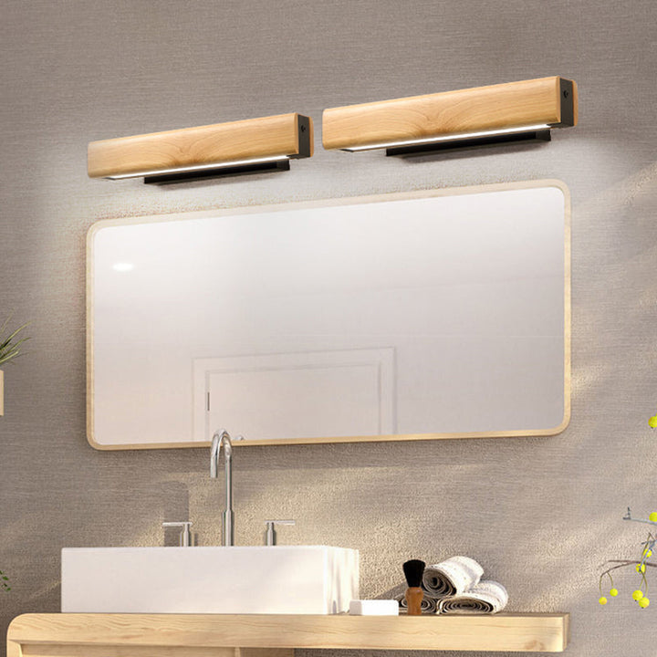Lisslune | Rectangular Bathroom LED Wall Light Wood Modern Vanity Fixture for Bathroom