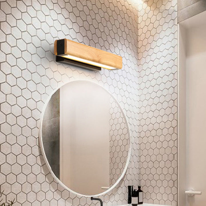 Lisslune | Rectangular Bathroom LED Wall Light Wood Modern Vanity Fixture for Bathroom