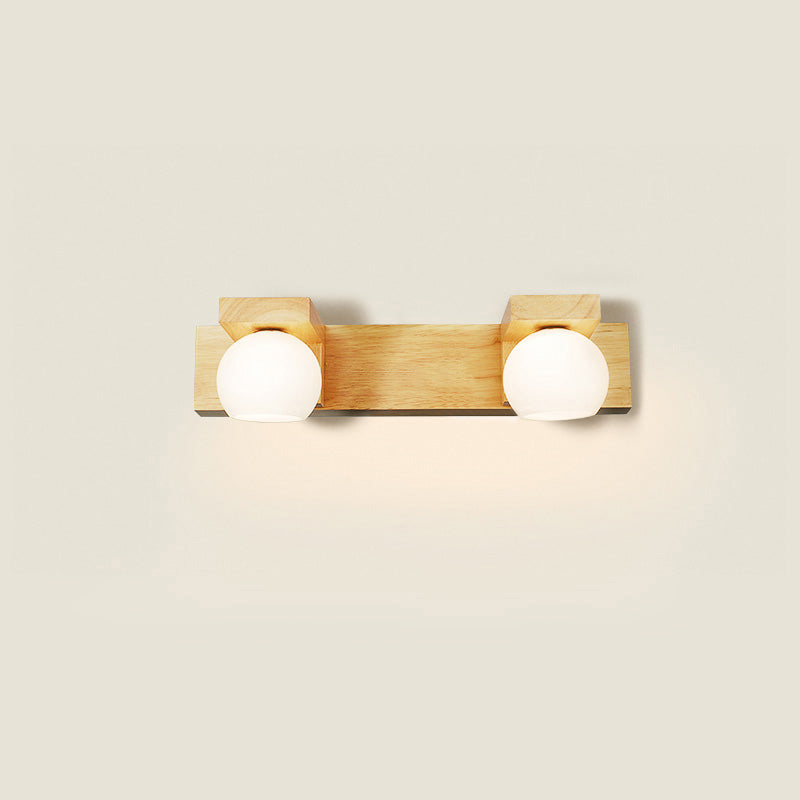 Lisslune | Simplicity Globe Wall Lighting Light White Glass Bathroom LED Mirror Light with Wood Back Panel