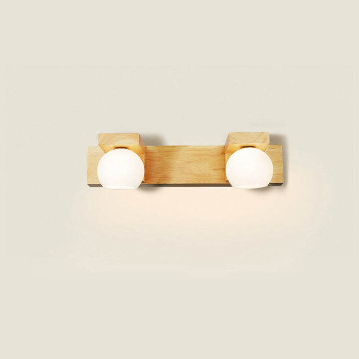 Lisslune | Simplicity Globe Wall Lighting Light White Glass Bathroom LED Mirror Light with Wood Back Panel