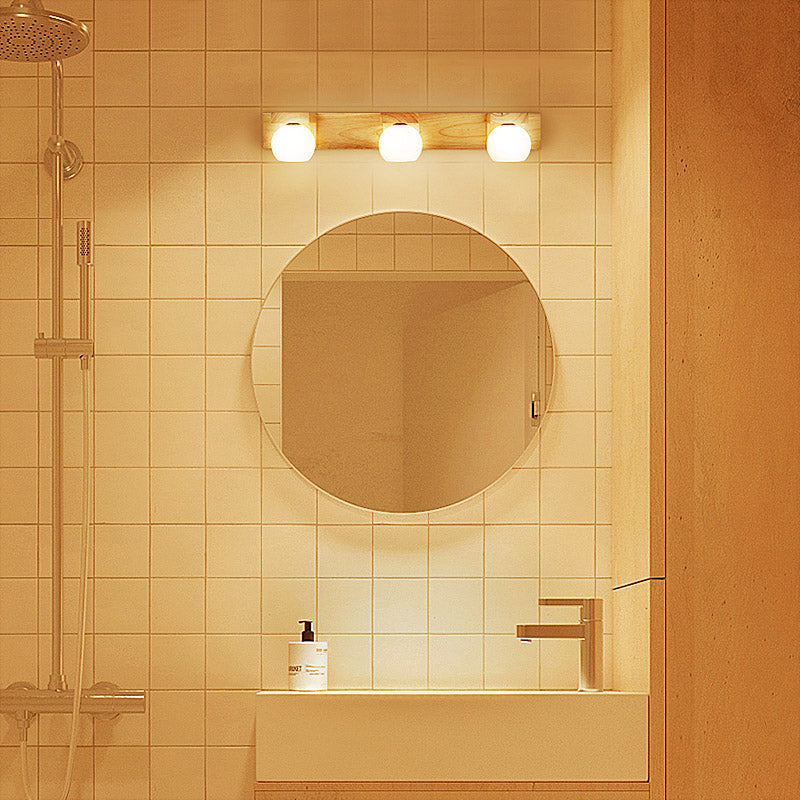 Lisslune | Simplicity Globe Wall Lighting Light White Glass Bathroom LED Mirror Light with Wood Back Panel