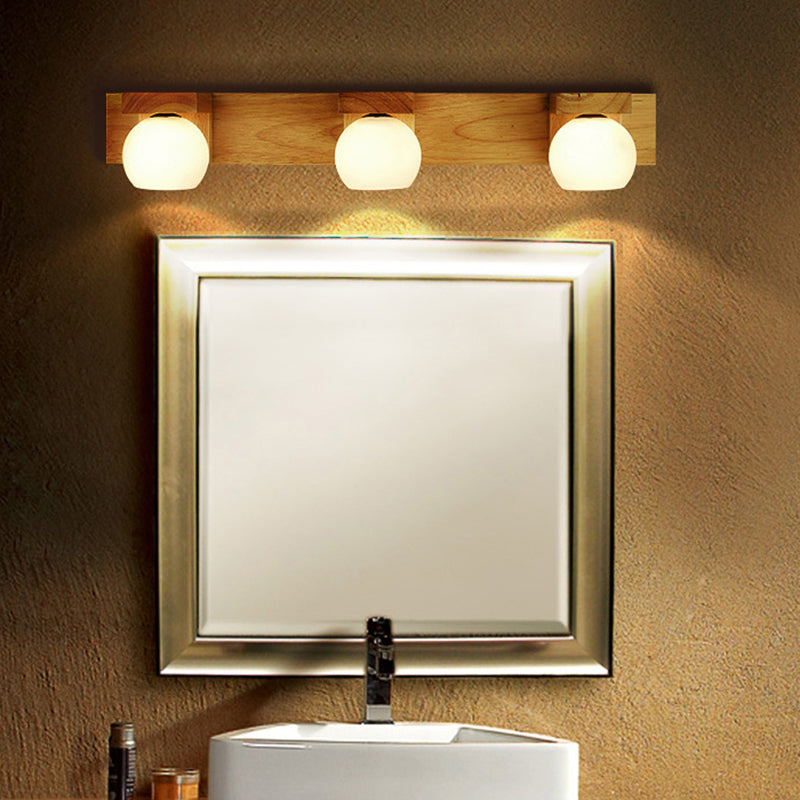 Lisslune | Simplicity Globe Wall Lighting Light White Glass Bathroom LED Mirror Light with Wood Back Panel