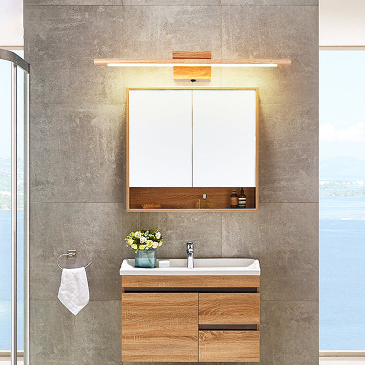 Lisslune | Rod-shaped Bathroom LED Wall Lamp Wood Nordic Wall Lighting Fixture in Beige