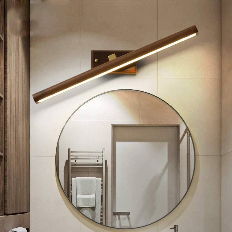 Skørter | Nordic Style Linear Wall Sconce Light Acrylic Bathroom LED Vanity Lighting in Dark Wood