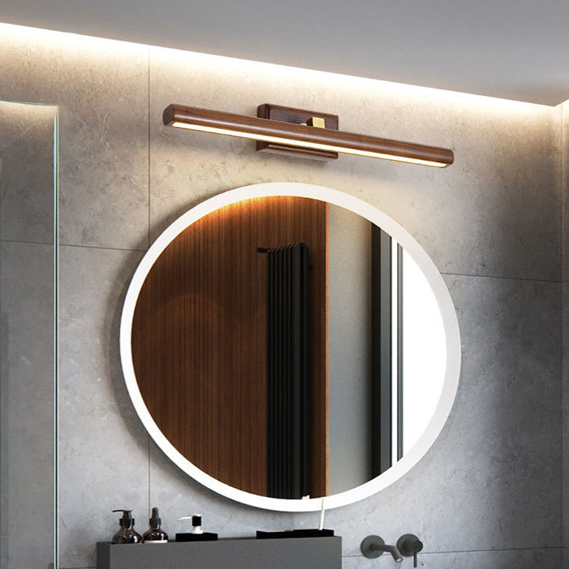 Skørter | Nordic Style Linear Wall Sconce Light Acrylic Bathroom LED Vanity Lighting in Dark Wood