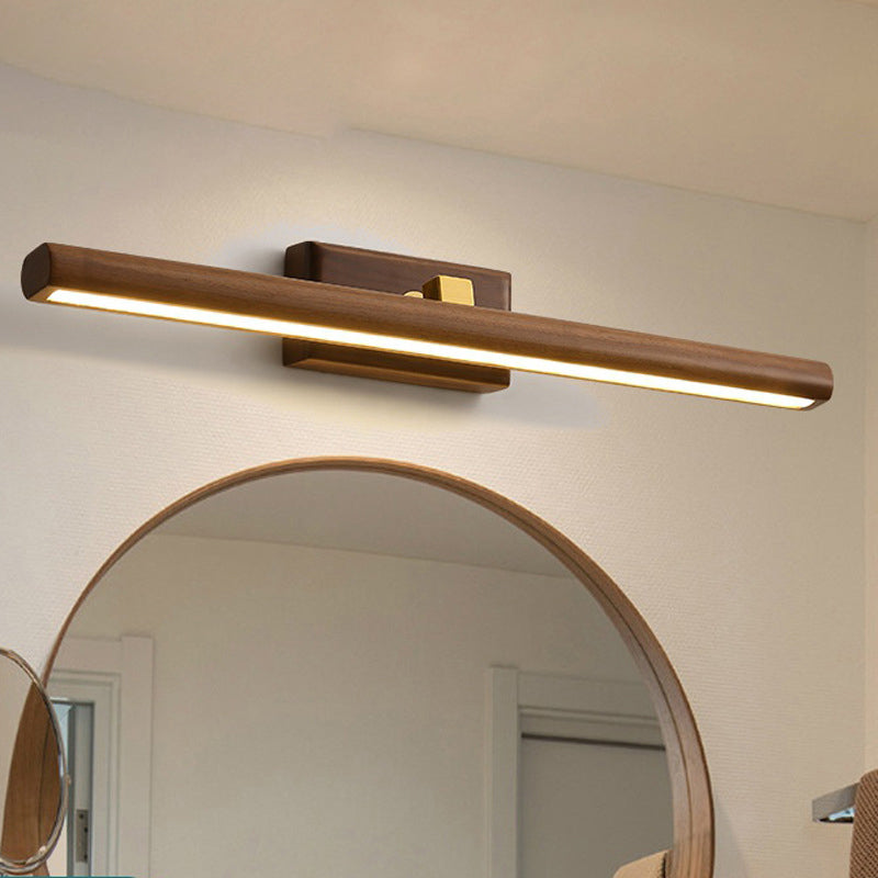 Skørter | Nordic Style Linear Wall Sconce Light Acrylic Bathroom LED Vanity Lighting in Dark Wood