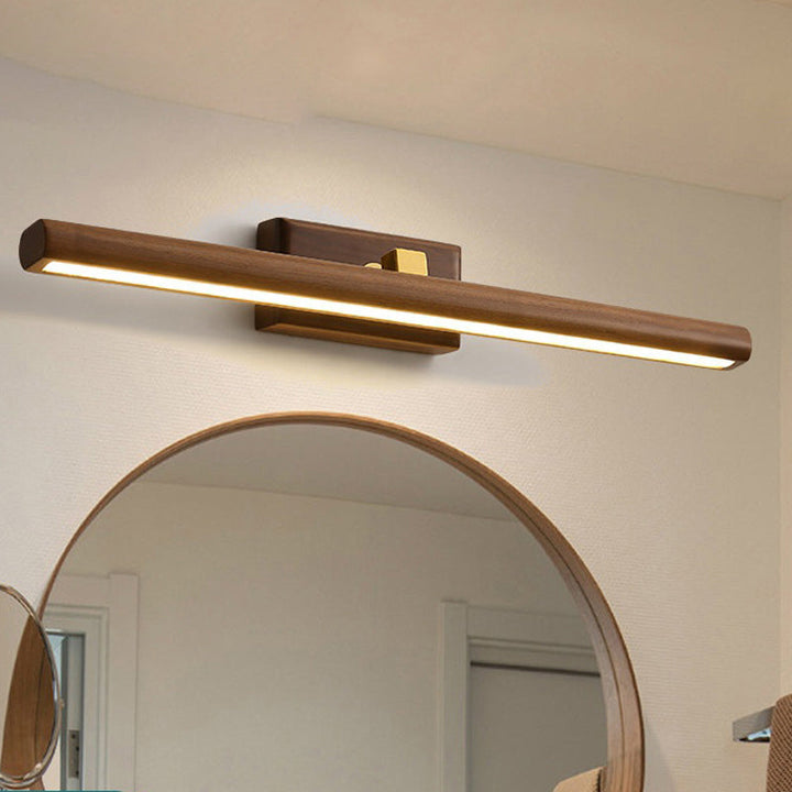 Skørter | Nordic Style Linear Wall Sconce Light Acrylic Bathroom LED Vanity Lighting in Dark Wood