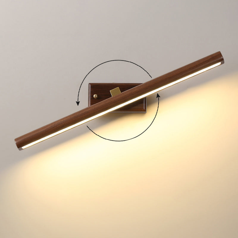 Skørter | Nordic Style Linear Wall Sconce Light Acrylic Bathroom LED Vanity Lighting in Dark Wood