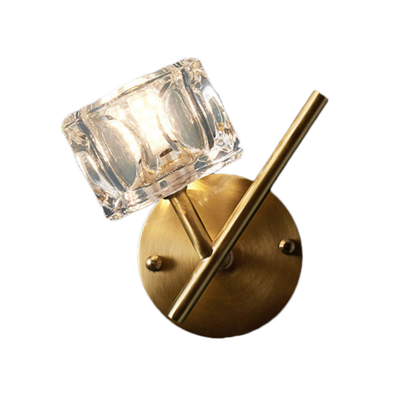 Lisslune | 1/2-Light Bedroom Wall Lighting Contemporary Style Brass Finish with Square Clear Crystal Shade