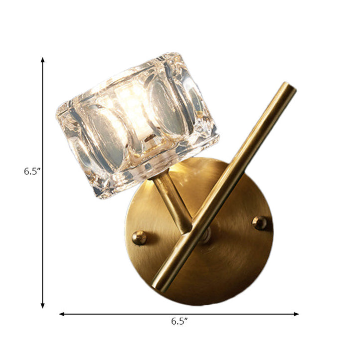 Lisslune | 1/2-Light Bedroom Wall Lighting Contemporary Style Brass Finish with Square Clear Crystal Shade