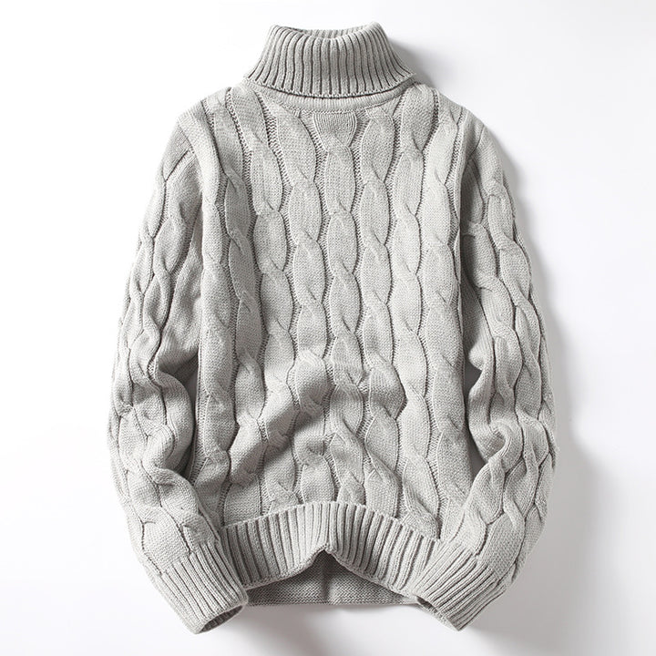 Men's Knit Sweater with Turtleneck and Cable Pattern Lisslune