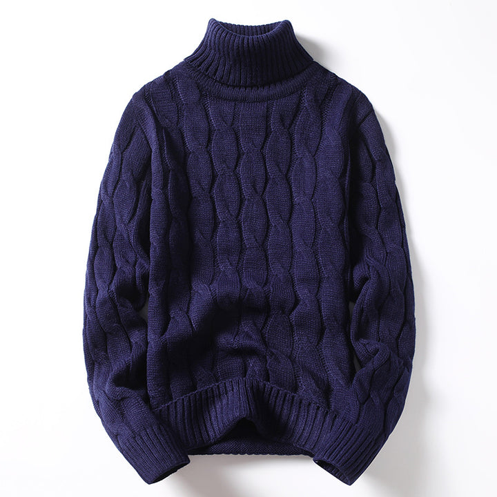 Men's Knit Sweater with Turtleneck and Cable Pattern Lisslune