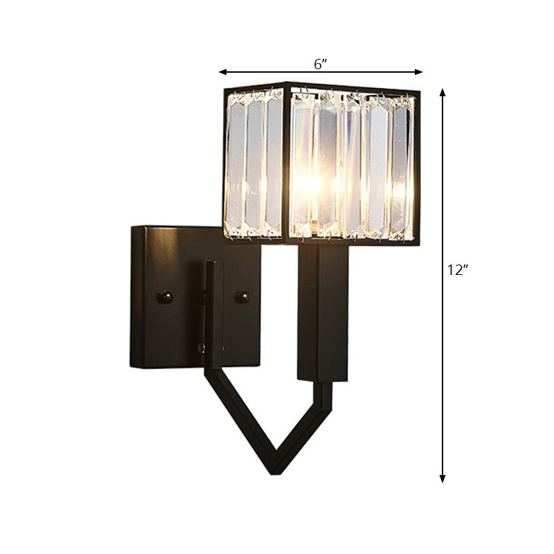 Lisslune | Black Version Rectangular Wall Lamp Modernist Style 1 Light Clear Crystal and Metal Wall Sconce