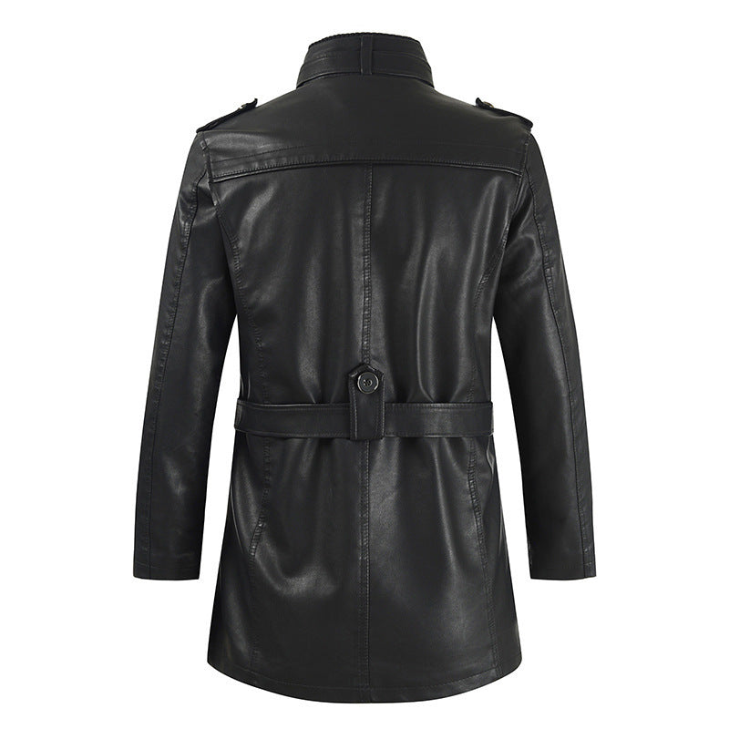 Men's fashionable and durable leather jacket with high collar Lisslune