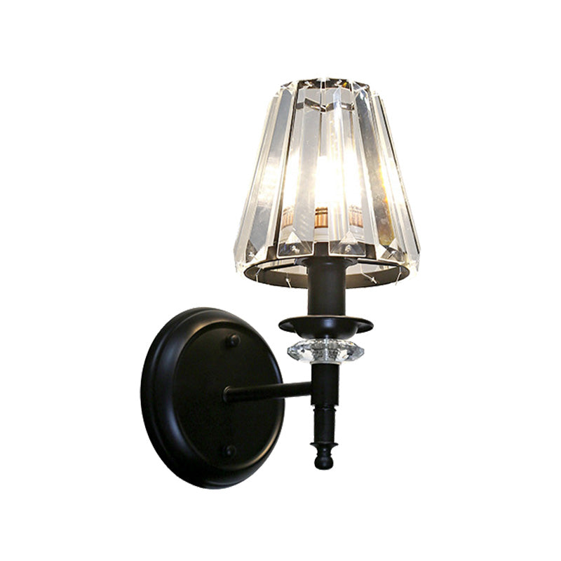 Lisslune | Clear Crystal Cone Wall Mount Light Contemporary Style 1 Bulb Black Surface Wall Light for Bedroom