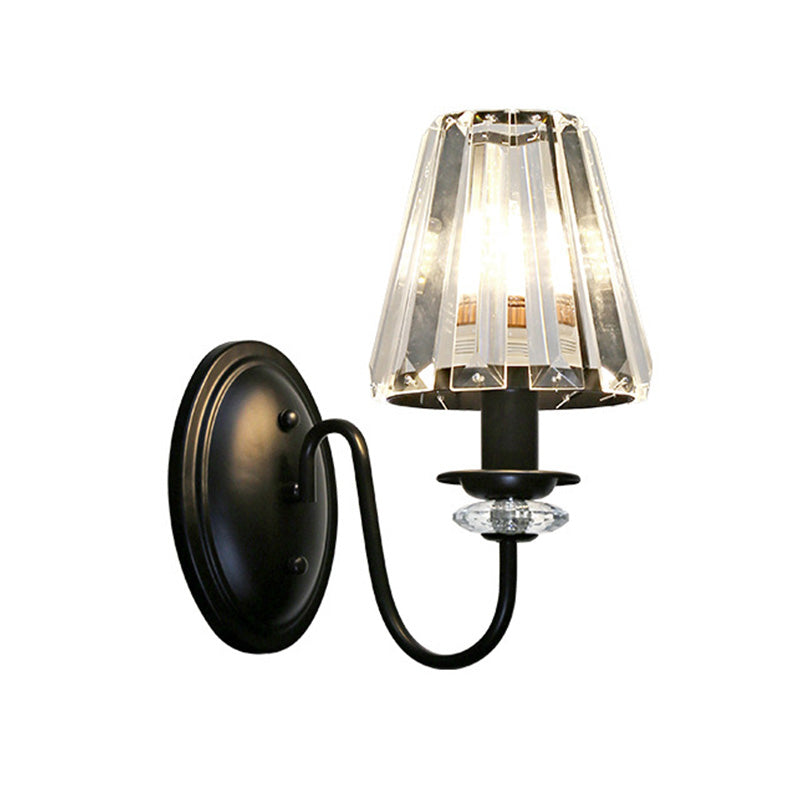 Lisslune | Clear Crystal Cone Wall Mount Light Contemporary Style 1 Bulb Black Surface Wall Light for Bedroom
