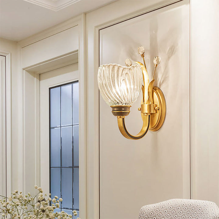 Lisslune | Modernist 1/2-Light Wall Lighting with Clear Crystal Shade Brass Finish Wall Lamp for Living Room