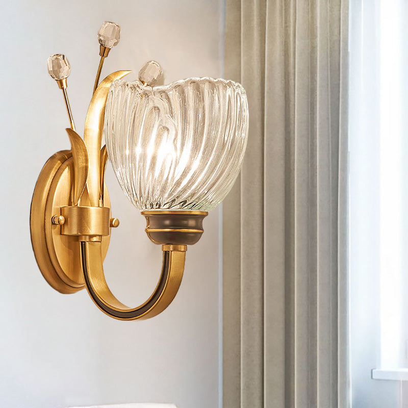 Lisslune | Modernist 1/2-Light Wall Lighting with Clear Crystal Shade Brass Finish Wall Lamp for Living Room